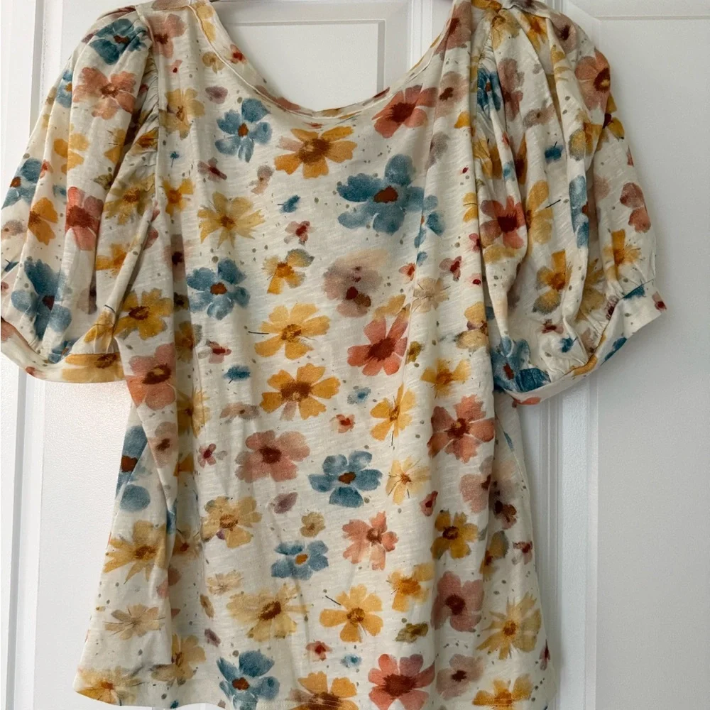 Anthropologie Multicolor Floral Puff Sleeve Shirt - Picture 5 of 5